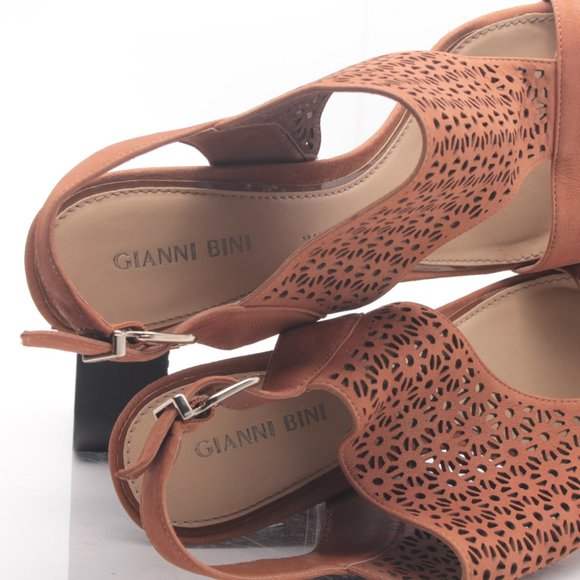 Gianni Bini Platform Wedge Leather Sandal Women10M Brown - Picture 6 of 16